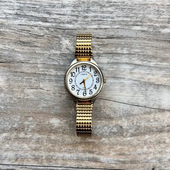 Carriage Gold Stretch Watch White Dial Arabic Numerals Classic Vintage Antique - Picture 8 of 9